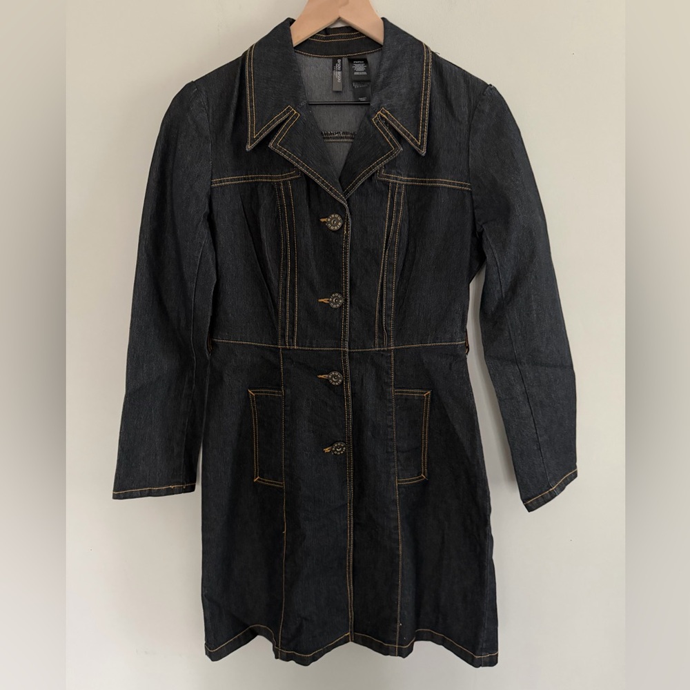 Bisou Bisou Dark Denim Jacket Dress with Contrast Stitching Size S
